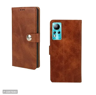 Fastship Genuine Matte Leather Finish Flip Cover for Infinix X663  Note 11  Inside Back TPU  Inbuilt Stand  Wallet Stylish Button Magnetic Closure  Brown-thumb0