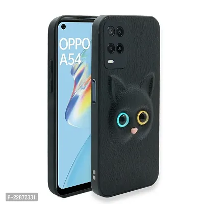 Coverage Coloured 3D POPUP Billy Eye Effect Kitty Cat Eyes Leather Rubber Back Cover for Oppo A54 4G  Pitch Black-thumb0