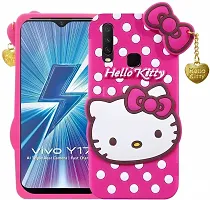 Fastship case Silicone Soft Hello Cat Kitty with Pendant Case Proper fit Back Cover for Vivo Y15  Pink-thumb1