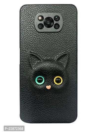 Coverage Colour Eye Cat Soft Kitty Case Back Cover for Poco X3 Pro  Faux Leather Finish 3D Pattern Cat Eyes Case Back Cover Case for Poco X3Pro  Black