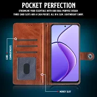 Fastship Genuine Leather Finish Flip Cover for Realme RMX3844 / P1 Pro 5G| Inside Back TPU Wallet Button Magnetic Closure for Realme P1 Pro 5G - Brown-thumb4