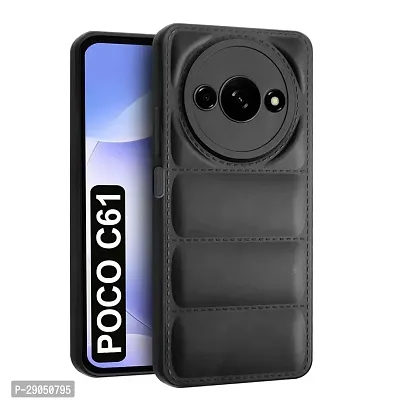 Fastship Matte Soft Case | Liquid Silicon Puff Case Back Cover for Mi MZB0GNUIN / POCO C61 - Black-thumb2