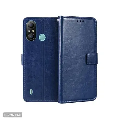 Fastship Faux Leather Wallet with Back Case TPU Build Stand  Magnetic Closure Flip Cover for itel A49  Navy Blue