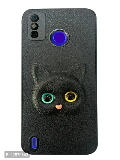 Coverage Colour Eye Cat Soft Kitty Case Back Cover for Tecno Spark 6 Go  Faux Leather Finish 3D Pattern Cat Eyes Case Back Cover Case for Tecno KE5K  Spark 6Go  Black-thumb2