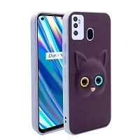 Coverage Colour Eye Cat Soft Kitty Case Back Cover for Infinix Hot 11  Faux Leather Finish 3D Pattern Cat Eyes Case Back Cover Case for Infinix X662  Hot 11  Jam Purple-thumb1