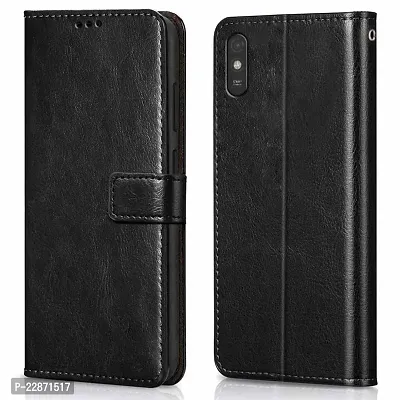 Fastship Vintage Leather TPU Back Case Book Flip Cover for REDMI 9A  Venom Black-thumb0