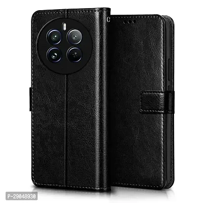 Fastship Vintage Magnatic Closer Matte Leather Flip Cover for Realme P1 / 70 Pro / 12+ 5G - Gravity Black-thumb0