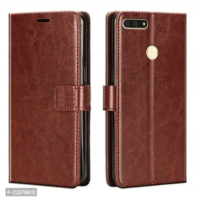 Fastship Faux Leather Wallet with Back Case TPU Build Stand  Magnetic Closure Flip Cover for Huawai Honor 7A  Executive Brown-thumb0