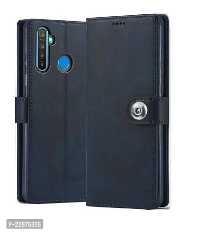 Fastship Realme RMX1911  Realme 5 Flip Cover  Full Body Protection  Inside Pockets  Stand  Wallet Stylish Button Magnetic Closure Book Cover Leather Flip Case for Oppo Realme 5  Blue