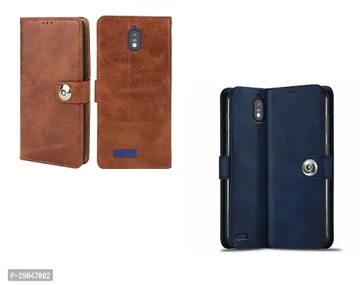 Fastship Combo 2 Flip Cover for Jio Phone Next | Wallet Stylish Button Magnetic - Brown / Blue-thumb2