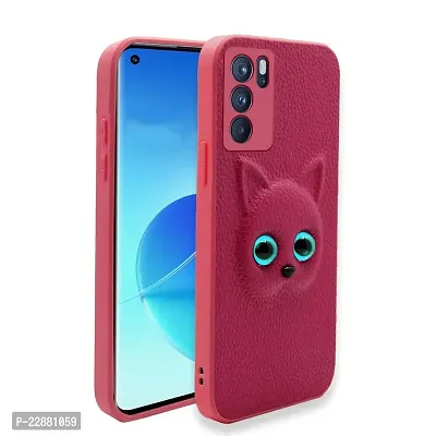 Fastship Colour Eye Cat Soft Kitty Case Back Cover for Oppo Reno6 5G  Faux Leather Finish 3D Pattern Cat Eyes Case Back Cover Case for Oppo CPH2251  Reno 6 5G  Pink-thumb0