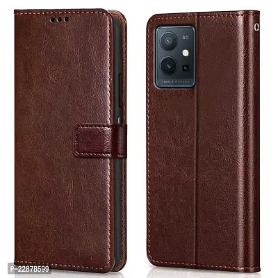 Fastship Cover Leather Finish Inside TPU Back Case Wallet Stand Magnetic Closure Flip Cover for IQOO Z6 5G  Executive Brown-thumb0