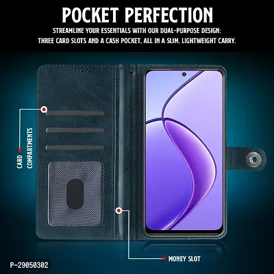 Fastship Genuine Leather Finish Flip Cover for Realme RMX3844 / P1 Pro 5G| Inside Back TPU Wallet Button Magnetic Closure for Realme P1 Pro 5G - Navy Blue-thumb5