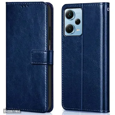 Fastship Leather Finish Inside TPU Wallet Stand Magnetic Closure Flip Cover for REDMI Note 12 Pro 5G  Navy Blue