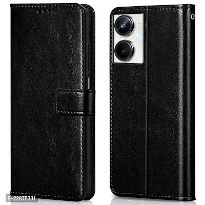 Fastship New Leather Finish Inside TPU Wallet Stand Magnetic Closure Flip Cover for Realme 10 4G  Venom Black-thumb0