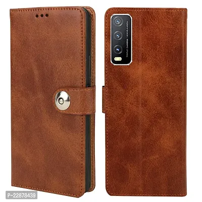 Fastship Vivo Y20G Flip Cover  Full Body Protection  Inside Pockets  Stand  Wallet Stylish Button Magnetic Closure Book Cover Leather Flip Case for Vivo Y20G  Executive Brown