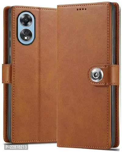 Fastship Genuine Matte Leather Finish Flip Cover for Oppo A58 5G 2022  Inside Back TPU  Inbuilt Stand  Wallet Stylish Button Magnetic Closure for Oppo A58 5G  Brown-thumb0