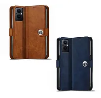 Fastship Combo 2 Flip Cover for OPPO CPH2341 / OPPO F21Pro 5G | Wallet Stylish Button Magnetic for OPPO F21 Pro 5G - Brown / Blue-thumb1