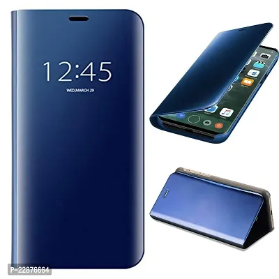Fastship Clear View Smart Electroplate Mirror Flip Protective Leather with Glass Flip Cover for Mi Redmi 6Pro  Navy Blue