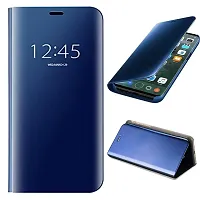 Fastship Protective Leather Mirror s View Kickstand Semitransparent Glass Flip Cover for Vivo 1816  Vivo Y91  Diamond Navy Blue-thumb1