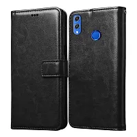 Fastship Vintage Magnatic Button Case Inside Build Back TPU Stand View Lether Flip Cover for Honor 8X  JSN L42  Black-thumb1