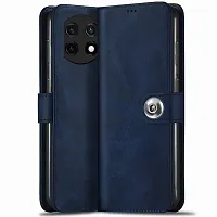 Fastship Genuine Matte Leather Finish Flip Cover for OnePlus 11R 5G  CPH2487  Inside Back TPU  Stand  Wallet Stylish Button Magnetic Closure for OnePlus 11R 5G  Navy Blue-thumb1