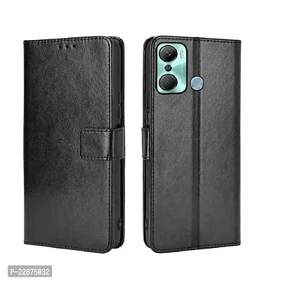 Fastship Faux Leather Wallet with Back Case TPU Build Stand  Magnetic Closure Flip Cover for Infinix Hot 12 Pro  Venom Black