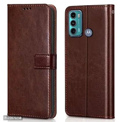 Fastship Case Leather Finish Inside TPU Wallet Stand Magnetic Closure Flip Cover for Motorola G60  Executive Brown