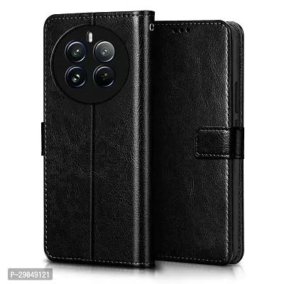 Fastship Vintage Magnatic Closer Matte Leather Flip Cover for Realme 12Pro+ /12pro /P1 Pro - Gravity Black-thumb0