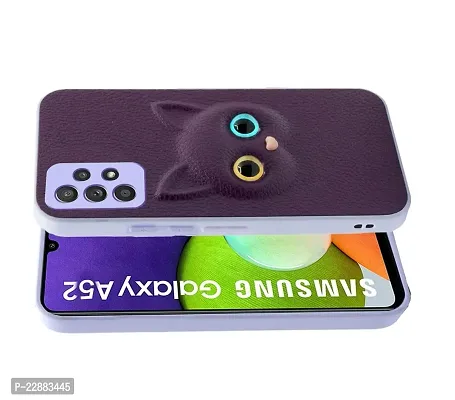 Fastship Coloured 3D POPUP Billy Eye Effect Kitty Cat Eyes Leather Rubber Back Cover for Samsung Galaxy A52  Purple