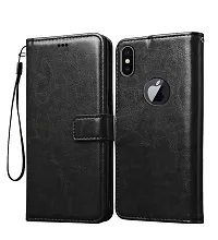 Fastship Vintage Magnatic Button Case Inside Build Back TPU Stand View Lether Flip Cover for Apple I Phone X  Black-thumb1