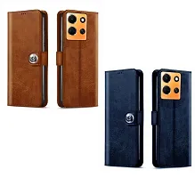 Fastship Case Leather Finish Combo 2 Flip Cover for Infinix X6711 / Note 30 5G | Wallet Button Magnetic for Infinix Note 30 5G - Brown / Blue-thumb1