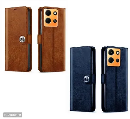 Fastship Case Leather Finish Combo 2 Flip Cover for Infinix X6711 / Note 30 5G | Wallet Button Magnetic for Infinix Note 30 5G - Brown / Blue-thumb2