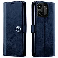 Fastship Genuine Matte Leather Finish Flip Cover for Tecno Spark Go 2023  Inside Back TPU  Inbuilt Stand  Wallet Stylish Button Magnetic Closure for Tecno Spark Go 2023  Navy Blue-thumb1