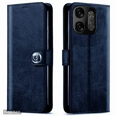 Fastship Genuine Matte Leather Finish Flip Cover for Tecno Spark Go 2023  Inside Back TPU  Inbuilt Stand  Wallet Stylish Button Magnetic Closure for Tecno Spark Go 2023  Navy Blue-thumb2