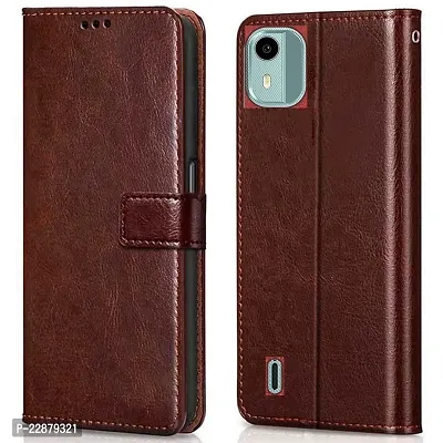 Fastship Case Leather Finish Inside TPU Wallet Stand Magnetic Closure Flip Cover for Nokia C12 Pro  Executive Brown-thumb0