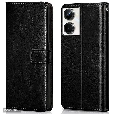 Fastship Cases Leather Finish Inside TPU Wallet Stand Magnetic Closure Flip Cover for Realme 10 4G  Venom Black-thumb0