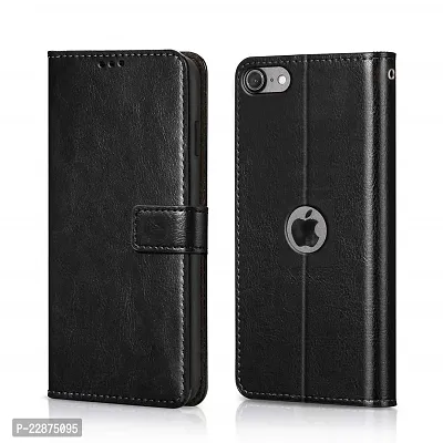 Fastship Vintage Magnatic Button Case Inside Build Back TPU Stand View Lether Flip Cover for Apple I Phone SE 2020  Black-thumb2