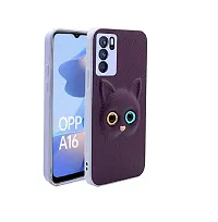 Coverage Colour Eye Cat Soft Kitty Case Back Cover for Oppo A16  Faux Leather Finish 3D Pattern Cat Eyes Case Back Cover Case for Oppo CPH2269  Oppo A16  Jam Purple-thumb1