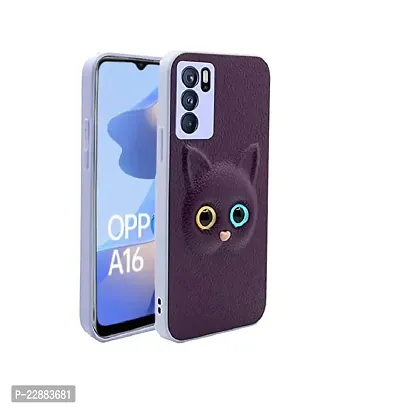 Coverage Colour Eye Cat Soft Kitty Case Back Cover for Oppo A16  Faux Leather Finish 3D Pattern Cat Eyes Case Back Cover Case for Oppo CPH2269  Oppo A16  Jam Purple-thumb2