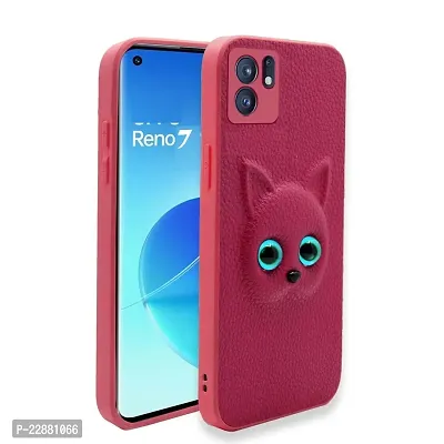 Coverage Colour Eye Cat Soft Kitty Case Back Cover for Oppo Reno7 5G  Faux Leather Finish 3D Pattern Cat Eyes Case Back Cover Case for Oppo CPH2371  Reno 7 5G  Pink-thumb0