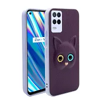 Coverage Colour Eye Cat Soft Kitty Case Back Cover for Realme 8 5G  Faux Leather Finish 3D Pattern Cat Eyes Case Back Cover Case for Oppo RMX3241 Realme 8 5G  Jam Purple-thumb1