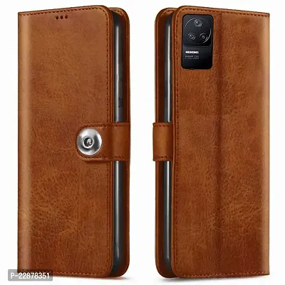 Fastship Poco F4 5G Flip Cover  Full Body Protection  Inside Pockets  Stand  Wallet Stylish Button Magnetic Closure Book Cover Leather Flip Case for Poco F4 5G  Executive Brown-thumb0