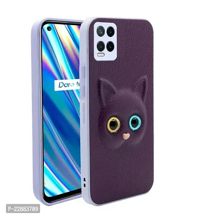 Fastship Coloured 3D POPUP Billy Eye Effect Kitty Cat Eyes Leather Rubber Back Cover for REALME 8 4G  Purple