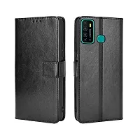 Fastship Vintage Magnatic Button Case Inside Build Back TPU Stand View Lether Flip Cover for Infinix X655F  Hot 9Pro  Black-thumb1