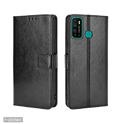 Fastship Vintage Magnatic Button Case Inside Build Back TPU Stand View Lether Flip Cover for Infinix X655F  Hot 9Pro  Black-thumb2