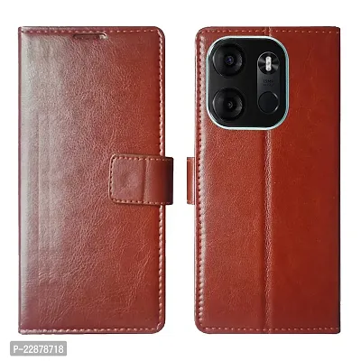 Fastship Vintage Magnatic Closer Leather Flip Cover for Tecno Spark Go 2023  Executive Brown-thumb2