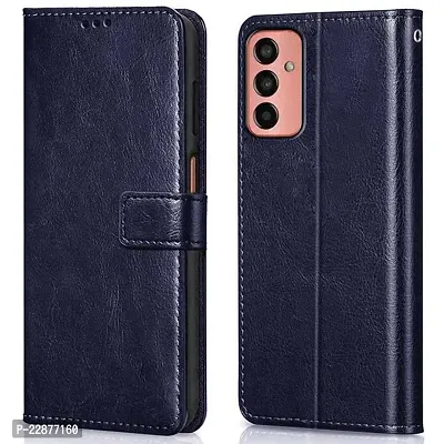 Fastship Leather Finish Inside TPU Wallet Back Case Stand Magnetic Closure Flip Cover for Samsung Galaxy A04s 4G  Navy Blue-thumb0