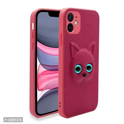 Coverage Coloured 3D POPUP Billy Eye Effect Kitty Cat Eyes Leather Rubber Back Cover for i Phone 12 Mini  Baby Pink