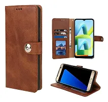 Fastship Cover Genuine Matte Leather Finish Flip Cover for Oppo CPH1809  Oppo A5  Wallet Style Back Cover Case  Stylish Button Magnetic Closure  Brown-thumb1